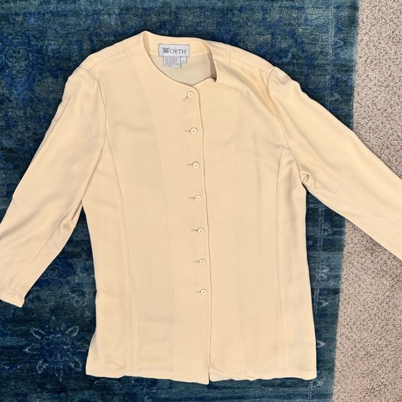 Vintage Worth New York Longline Jacket Blouse L Yellow Old Money Quiet Luxury - Picture 4 of 10